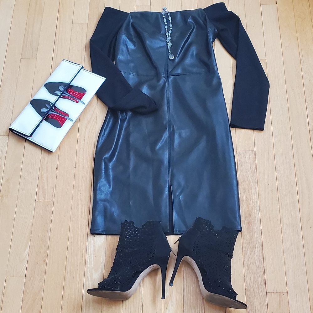 Sexy off shoulder faux leather dress